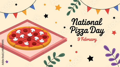 Celebrating national pizza day with festive decorations and a delicious pizza