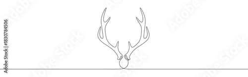 Continuous one thin smooth line simple minimalistic drawing of deer antlers on a white background