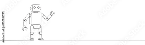 Continuous one thin smooth line simple minimalistic drawing of a simple robot on a white background