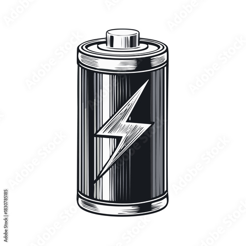 Stylized Battery with Lightning Bolt Symbol for Power and Energy