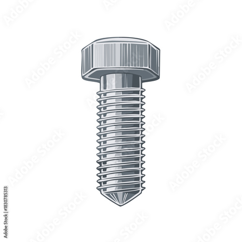Illustration of a metal bolt fastener with threaded shaft isolated