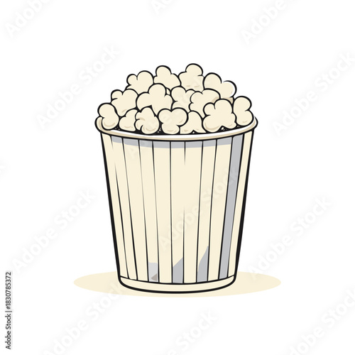 Classic striped bucket of popcorn illustration for cinema night or movie theater snack