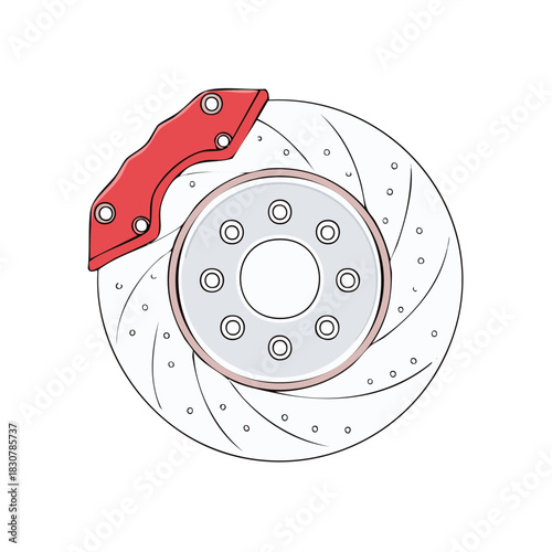 Automotive Brake Rotor Illustration with Caliper for Car Performance and Safety Systems