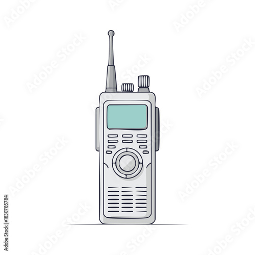Simple white walkie talkie illustration featuring a long antenna and various control buttons