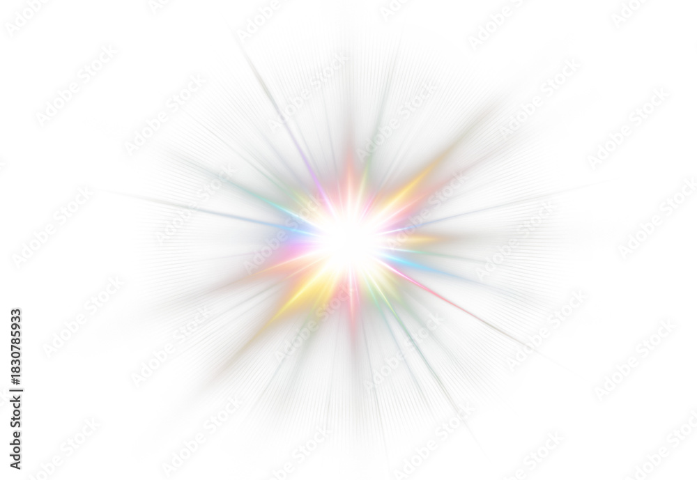 Naklejka premium Vibrant Rainbow Burst PNG Overlay with Radiant Glow on transparent background