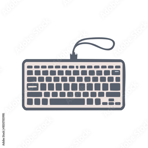 Simple Computer Keyboard Illustration with Looping Cable