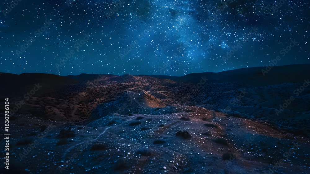 Naklejka premium aerial view of desert landscape at night glow