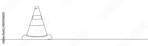 Continuous one thin smooth line simple minimalistic drawing of a traffic cone on a white background
