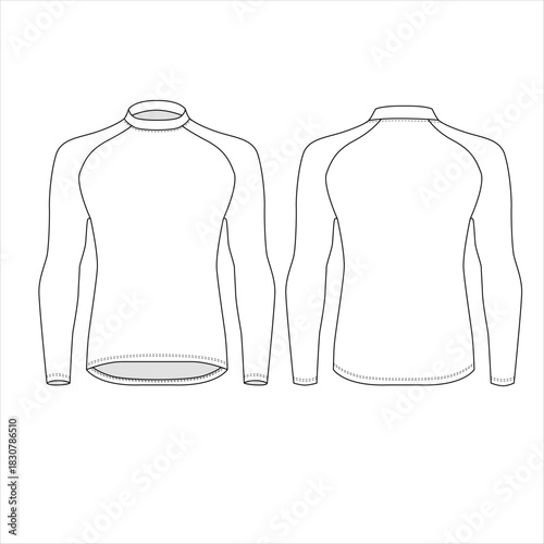 Vector sketch of a long-sleeved shirt. Mockup of a men's sports shirt, rash guard, front and back view. Sketch of sportswear for the gym, running, fitness, and martial arts.