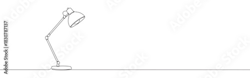 Continuous one thin smooth line simple minimalistic drawing of a desk lamp on a white background