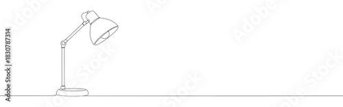 Continuous one thin smooth line simple minimalistic drawing of a desk lamp on a white background