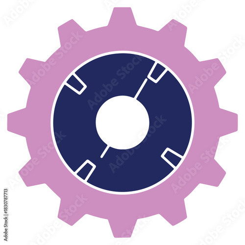 Abstract Gear Illustration in Lavender and Navy Blue Depicting Mechanism Technology and Industrial Processes Powering Innovation and Progress