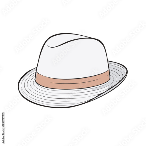 Classic White Fedora Hat with Tan Band Vector Illustration