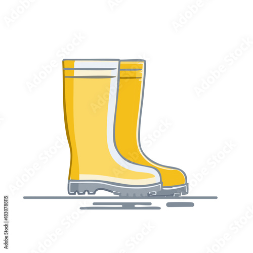 Yellow Rubber Boots Illustration with Outline Style