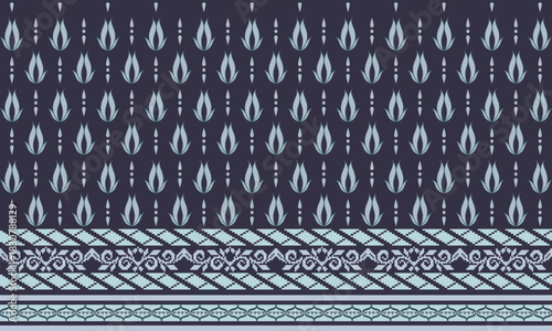 Thai Heritage , 
Dark Indigo Floral Digital Wallpaper Tiles