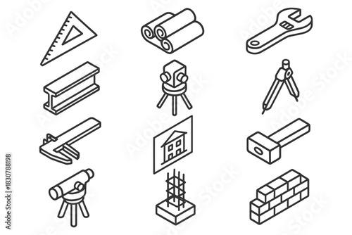 Construction and engineering tools icon set.