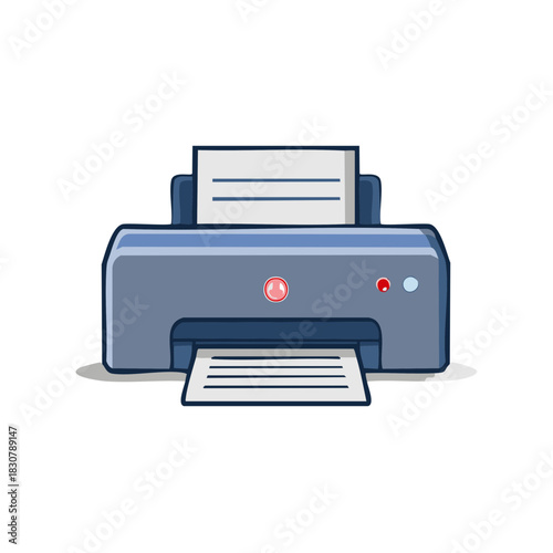 Printer Prints Documents in Office Cartoon Illustration