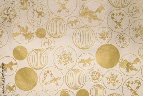 Golden Christmas pattern on beige wrapping paper
