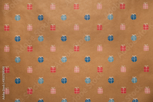 Seamless gift icon pattern on brown kraft paper
