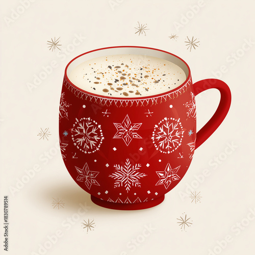illustration eggnog in red snowflake mug