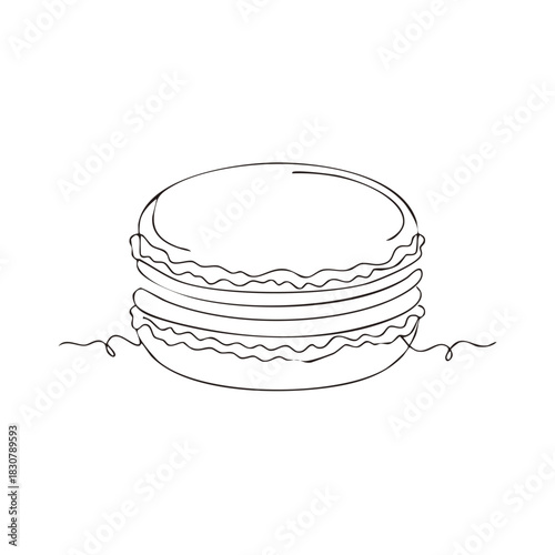 Minimalist Continuous Line Art Drawing of a Delicious French Macaron Dessert Pastry Icon