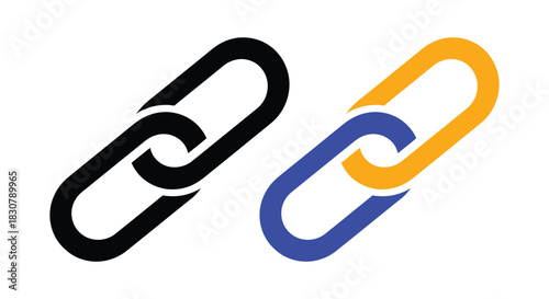 Two interconnected chain links, one black and one blue and yellow, symbolizing connection and unity.