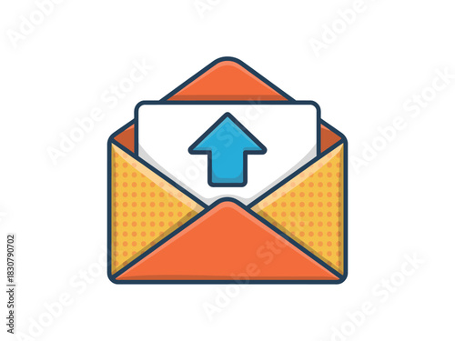 An open envelope with a letter inside displaying an upward arrow symbolizing sending or uploading information.