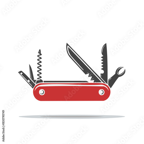 Red multi-tool pocket knife with extended tools for adventure, utility, and everyday preparedness illustration