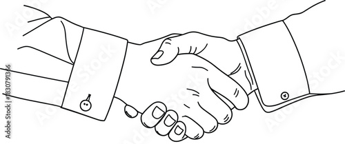 Professional Business Handshake Agreement Collaboration Partnership Success Trust Respect Corporate Deal Meeting Greeting Introduction Outline Drawing Sketch Vector Illustration