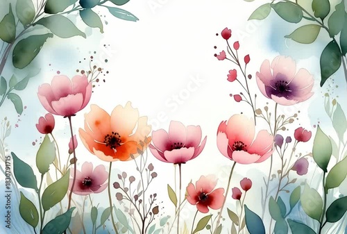 Watercolor Floral Animation: Soft Blooms and Greenery Frame Elegant and Gentle Beauty