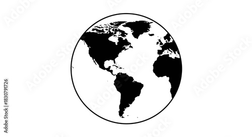 Simple black and white illustration of Earth with continents visible