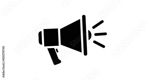Bold black silhouette of a megaphone, symbolizing announcement and communication