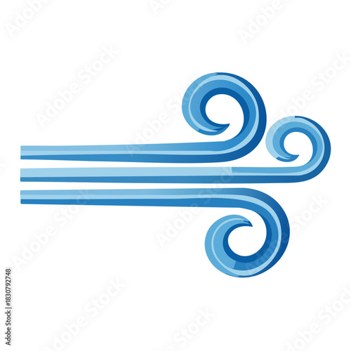 Wind blowing graphic showing flowing air in blue tone on white for weather concepts