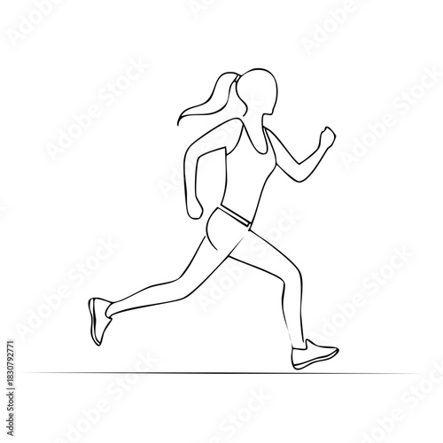 Minimalist line art illustration of a fit woman running with dynamic energy and active lifestyle
