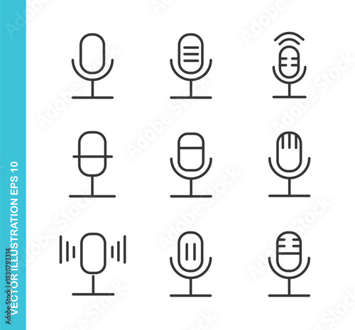 Set of Microphone Icons. Thin Line Symbol Elements Collection.