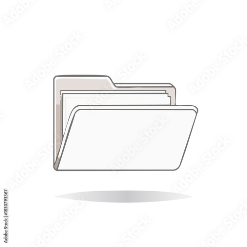Flat vector illustration of an open folder containing document pages, ready for data storage and organization