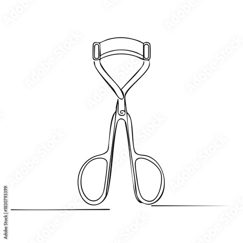 Eyelash curler cosmetic tool in a continuous one line drawing style. Minimalist beauty and makeup illustration.