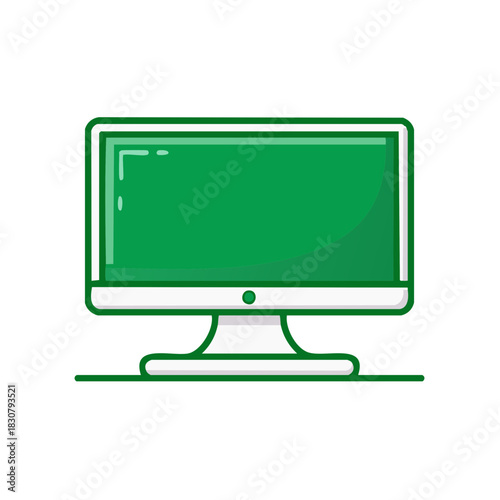 Vector Illustration of a Desktop Computer with Green Screen Monitor On Tabletop