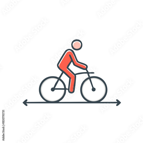 Simple Person Riding a Bike with Directional Arrow, Minimalist Bicycling Icon