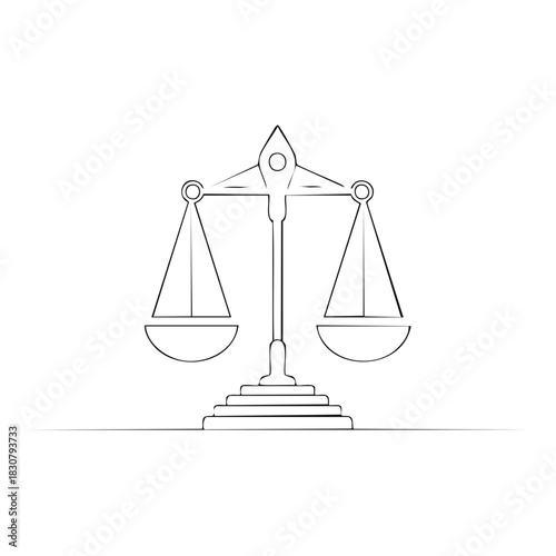 Simple Line Art Drawing of Traditional Balance Scales for Justice and Law