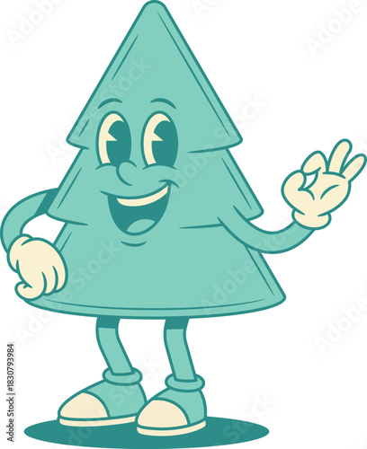 Smiling green fir tree Christmas cartoon character okay contoured vector flat illustration. Happy cute adorable spruce natural plant mascot cheerful comic ok good recommend gesture