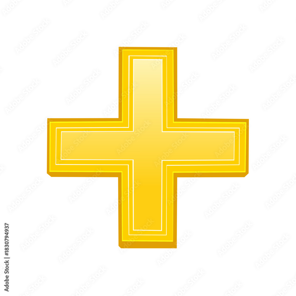 Fototapeta premium Geometric Golden Plus Sign Symbol - Addition, Mathematics, Aid, and Positive Concepts