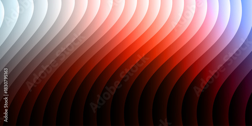 Neon ribbed fractal glass 3d background. Holographic vertical stripe pattern with vibrant purple blue yellow gradient. Abstract black bg, iridescent texture lines in radiant colors. 3D illustration	
