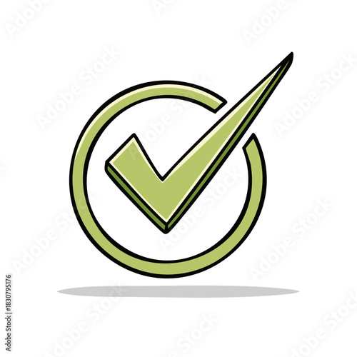 Hand Drawn Green Check Mark Symbol in Circle Approval Confirmation Design Element