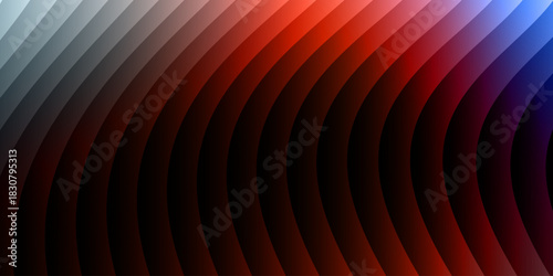 Neon ribbed fractal glass 3d background. Holographic vertical stripe pattern with vibrant purple blue yellow gradient. Abstract black bg, iridescent texture lines in radiant colors. 3D illustration	
