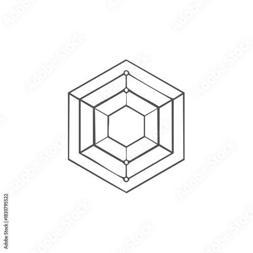 Abstract hexagonal radar chart diagram with radiating lines and circles for data visualization