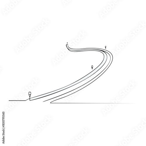 Curving path line illustration with location pins indicating a journey or navigation route