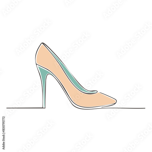 Elegant Peach and Teal High Heel Shoe Line Drawing