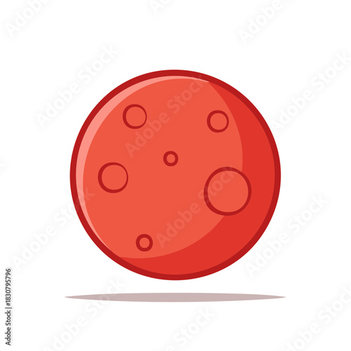 Cartoon-style illustration of planet with craters and shadow, isolated on white