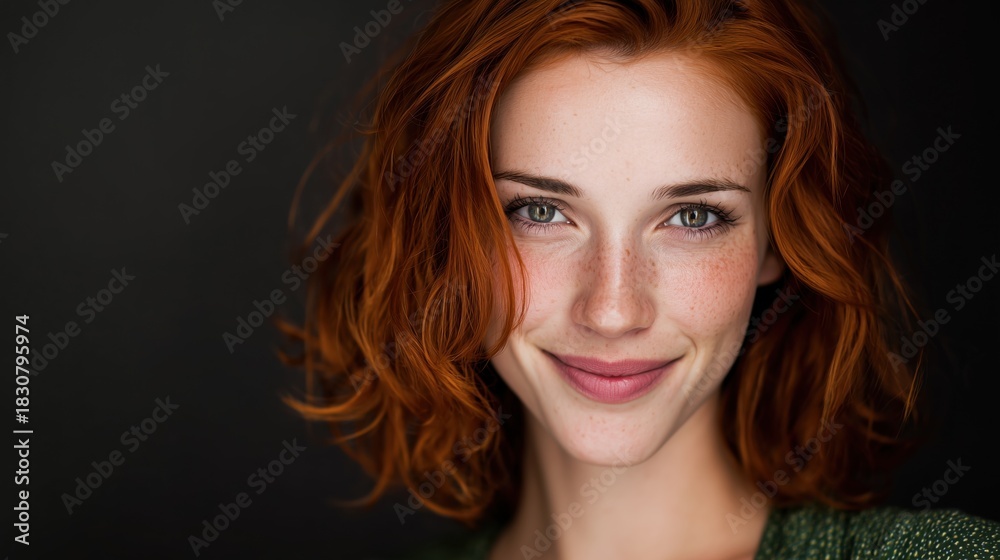 Fototapeta premium Smiling redhead woman studio portrait